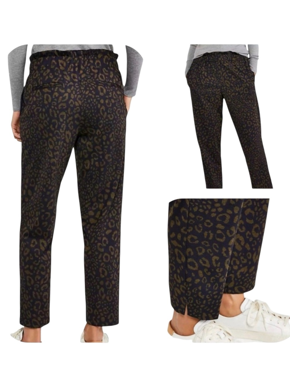 NWT Ann Taylor L navy animal print high rise ankle pants